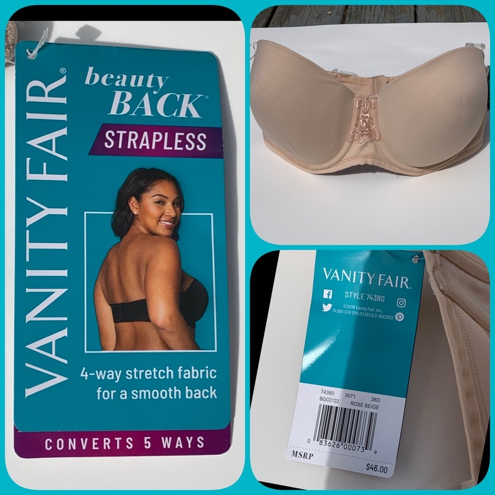Vanity Fair Strapless Bra Rose Beige with Lace Accent 38D
